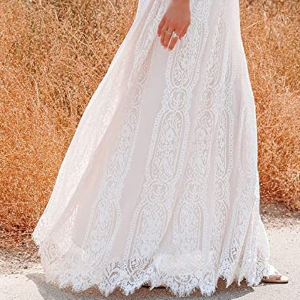 NEW White Lace Boho Short Sleeve Maxi Dress - Picture 6 of 14